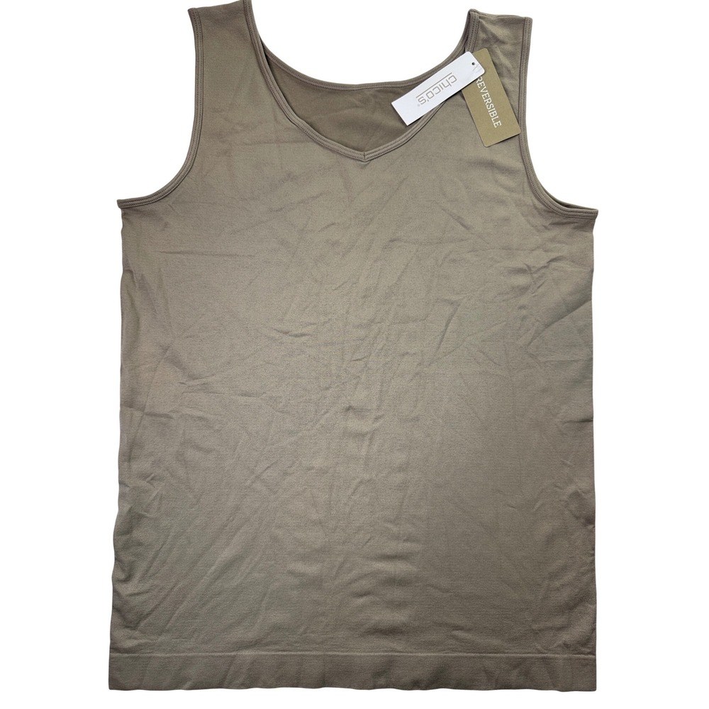 Chicos Lexi Tank Basic Knit Rocky Mt Taupe Reversible Seamless Top Size 2 NEW